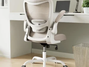 MUXX.STIL Office Chair, Ergonomic Desk Chair with Adjustable Lumbar Support and Flip up Armrest, Breathable Mesh Computer Chair for Home Office, Khaki