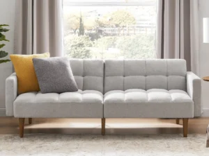 mopio Aaron 76.8" Couch, Small Futon Sofa Bed, Sleeper, Loveseat, Mid Century Modern Futon Couch, Sofa Cama, Couches for Living Room, Bedroom (Light Gray, Fabric)