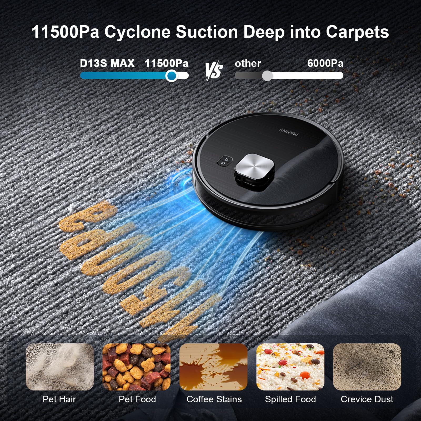 MAMNV Robot Vacuum and Mop, 11500 Pa Suction, 3-in-1 Robotic Vacuum with Smart LiDAR Navigation, 90 Day Self-Emptying,160 Min Runtime,App/Alexa/Voice Control, Ideal for Pet Hair, Carpet & Hard Floor - Image 7