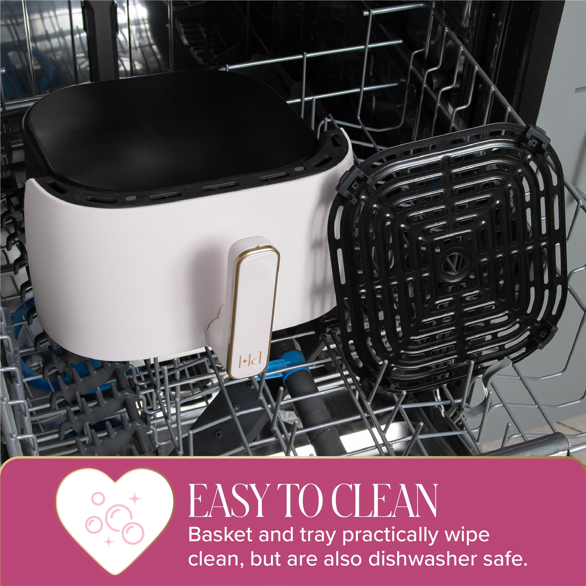 Paris Hilton Air Fryer, Large 6-Quart Capacity, Nonstick Made without PFAS, Touchscreen Display, 8-in-1 (Air Fry, Roast, Broil, Bake, Reheat, Keep Warm, Pizza, Dehydrate), Dishwasher Safe, White - Image 2