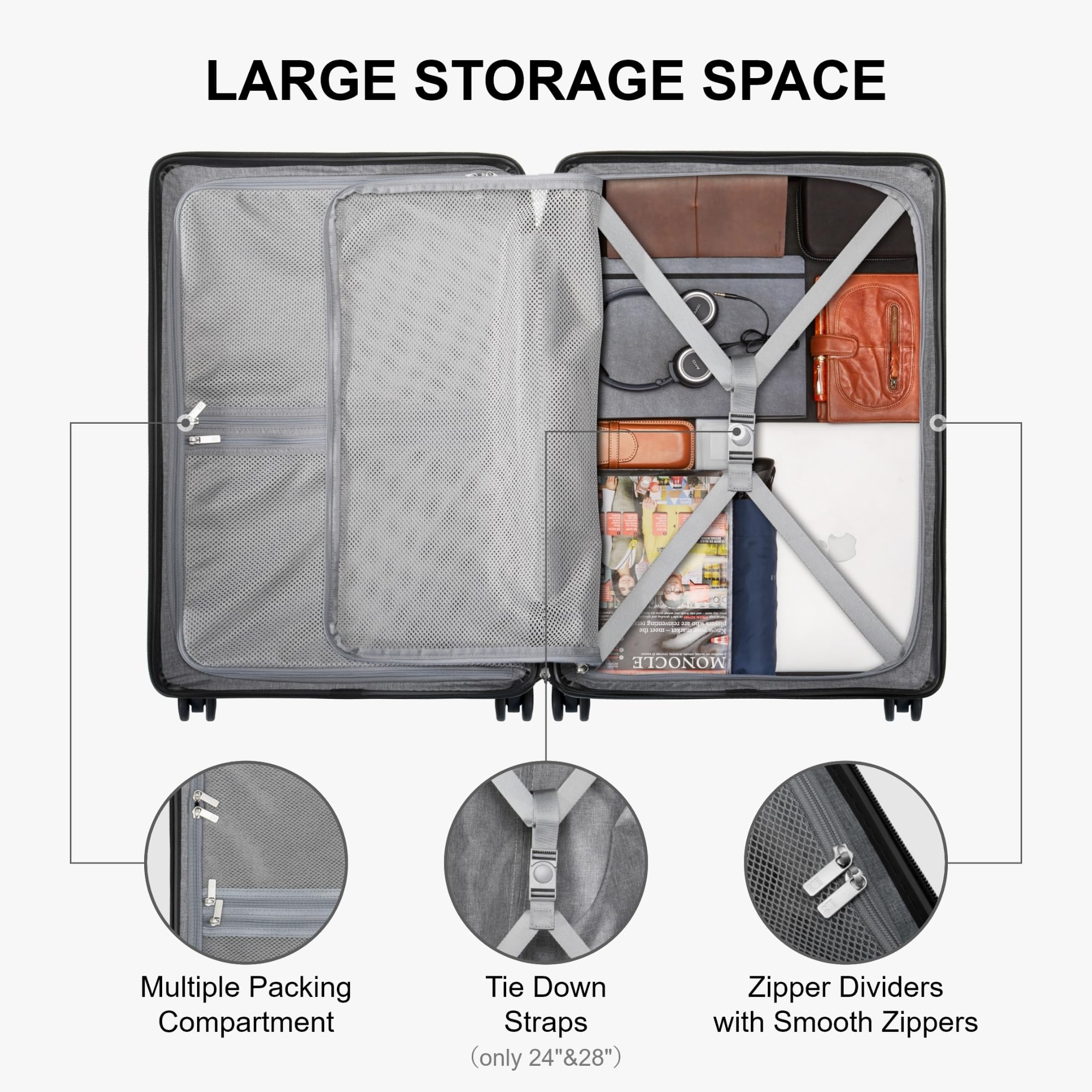 LEVEL8 Elegance Matte Luggage Set, 20 Inch Carry-on Luggage, 28“ Large Suitcase Lightweight Hardside Suitcases with Wheels,Tsa Lock,2-Piece Set(20/28), Black - Image 3