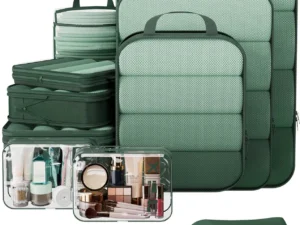 Veken 11 Set Compression Packing Cubes for Travel Essentials,Compressible Expandable Large Luggage Suitcase Organizer Bags for Clothing,Durable Space Saver Storage Bags with Toiletry Bags(Dark Green)