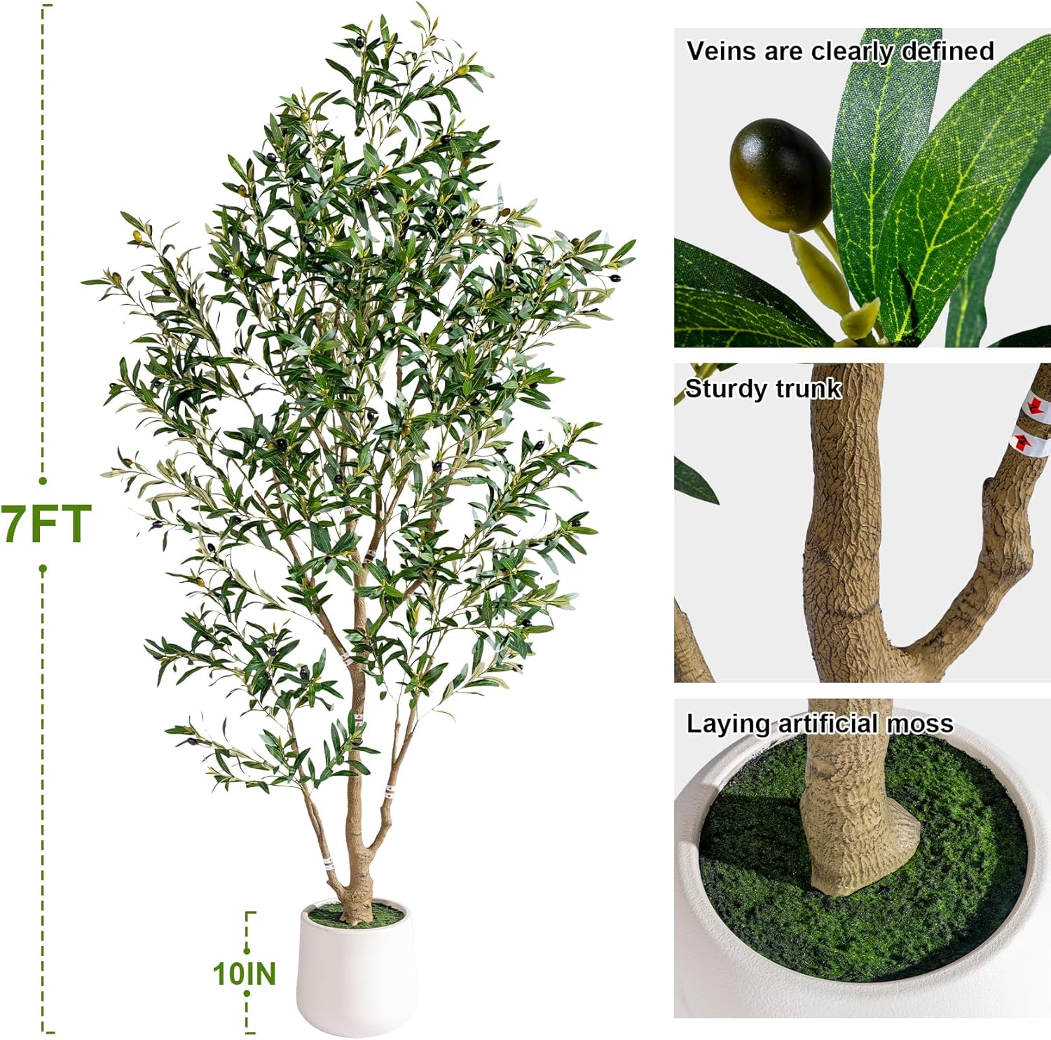 Elegant 7ft Artificial Olive Tree Indoor Outdoor with White Pot and Moss - Image 9
