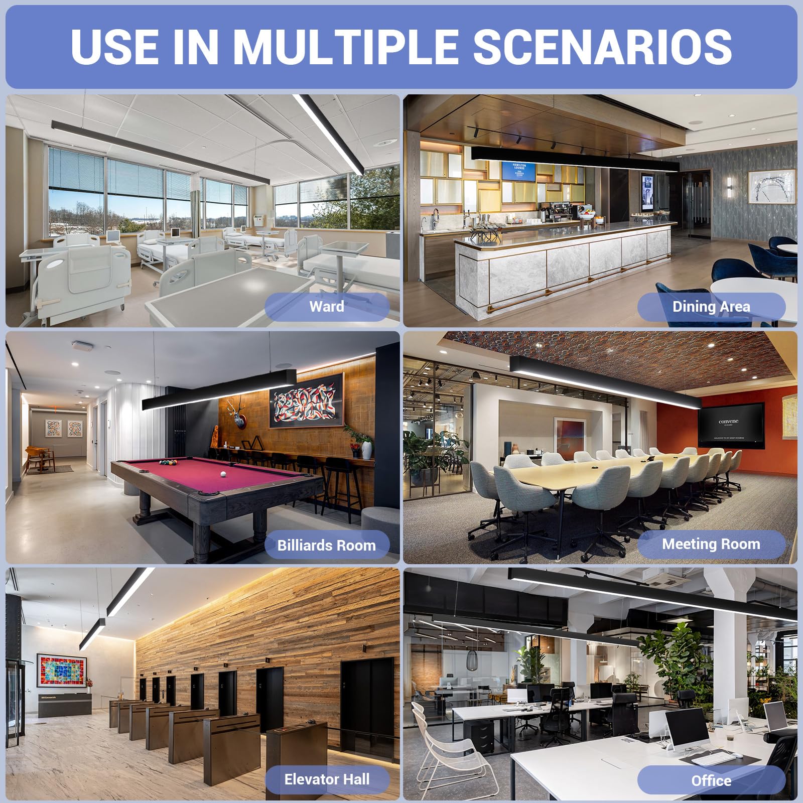 8FT LED Linear Light,100/90/80/70/60W Up and Down Light, 3000/4000/5000K CCT,Commercial And Residential Linear Lights Fixture for Office,Pendant Lights for Home,Shop,Garage,Basement,School-4Pack - Image 3