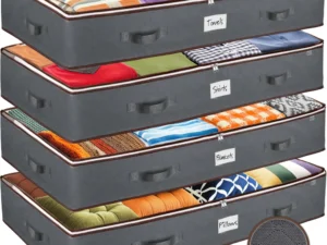 Under Bed Storage Bins - Pack Of 4 Under The Bed Storage Containers For Clothes, Blankets, Winter Clothing, & Shoes - Underbed Storage Containers With Handles, Dual Zippers, & Clear Top