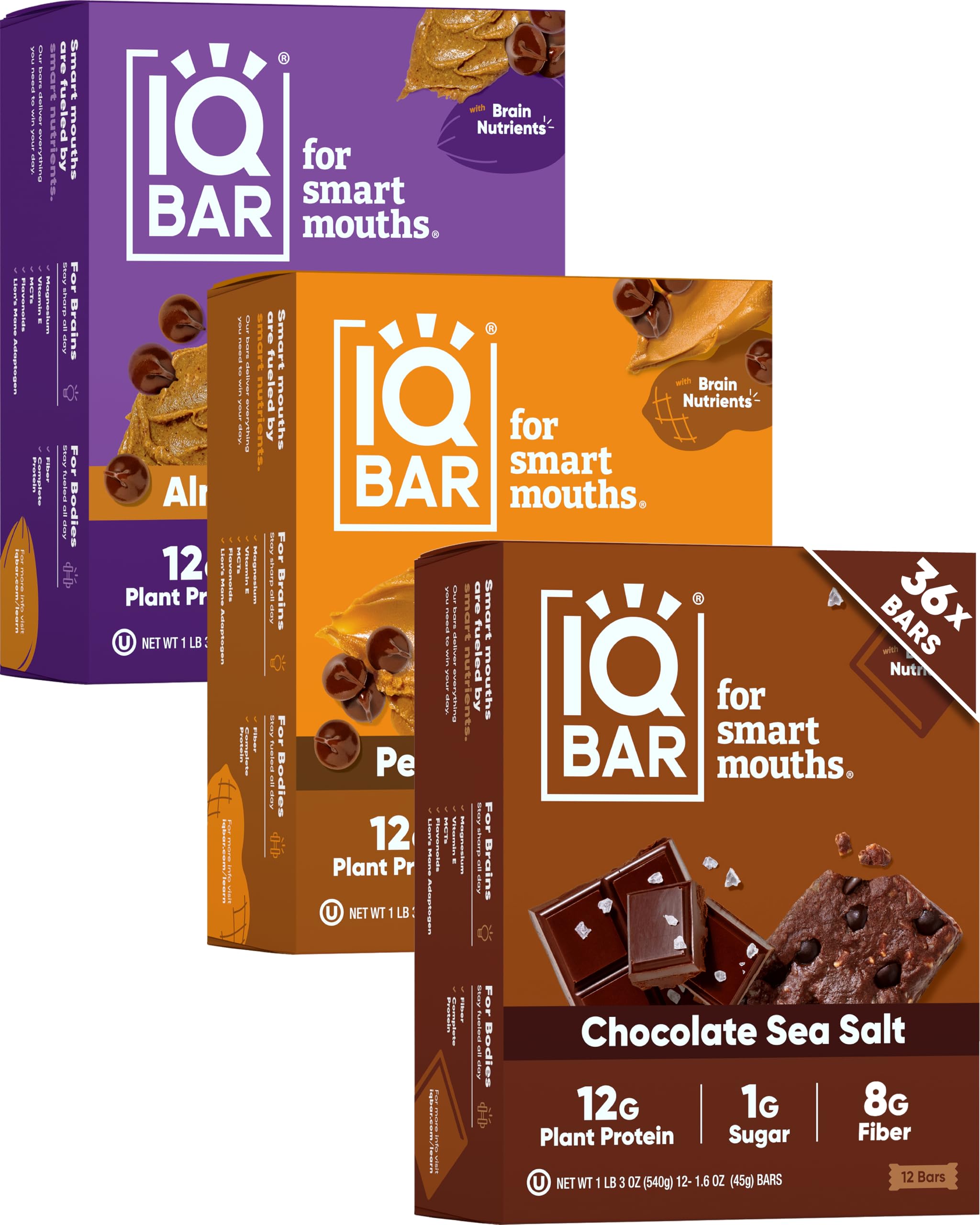 IQBAR Clean Plant Protein Bars - Chocolate Lovers Variety - 36 Count - Keto, Vegan, High Fiber, Gluten and Dairy Free, Low Sugar Snack - Brain and Body Nutrients for Focus, Energy, Meal Replacement
