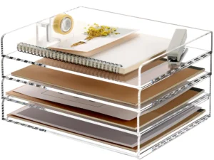 SANRUI 4 Tier Clear Desk Paper Letter Organizer Trays, A4 Stackable File Document Tray, Acrylic Desk Organizers and Accessories Sorter, Workspace Office Supplies Organizers,12.4inx8.86inx6.64in