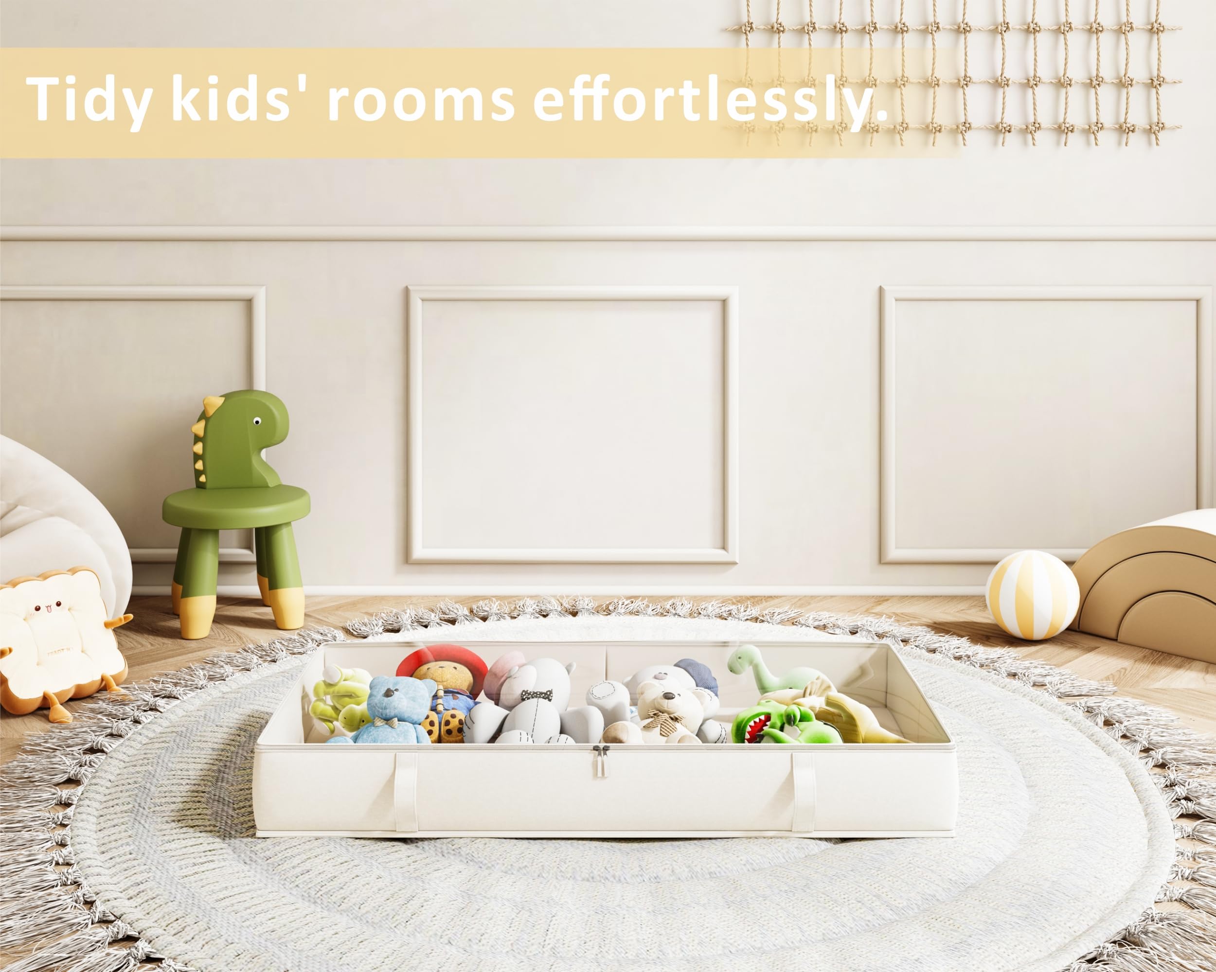 Vailando Side-Supported Under Bed Storage Containers, 6 Inches Tall 60L Underbed Storage Bins with Sturdy Handles and Sidewalls, Closet Organizer for Clothes, Blankets, Seasonal Items, Beige, 2-Pack - Image 3