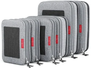 LeanTravel Premium Compression Packing Cubes for Travel - Suitcase Organizer Bags with Double Zipper & Breathable Mesh Panel - Space Saving Carry On Luggage Essentials (6-Pack, Grey)