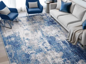 RELEANY Washable Area Rugs 5'x7' Non-Slip Modern Abstract Soft for Living Room Entryway Bedroom Nursery, Print Pattern, Blue Grey Navy Gray