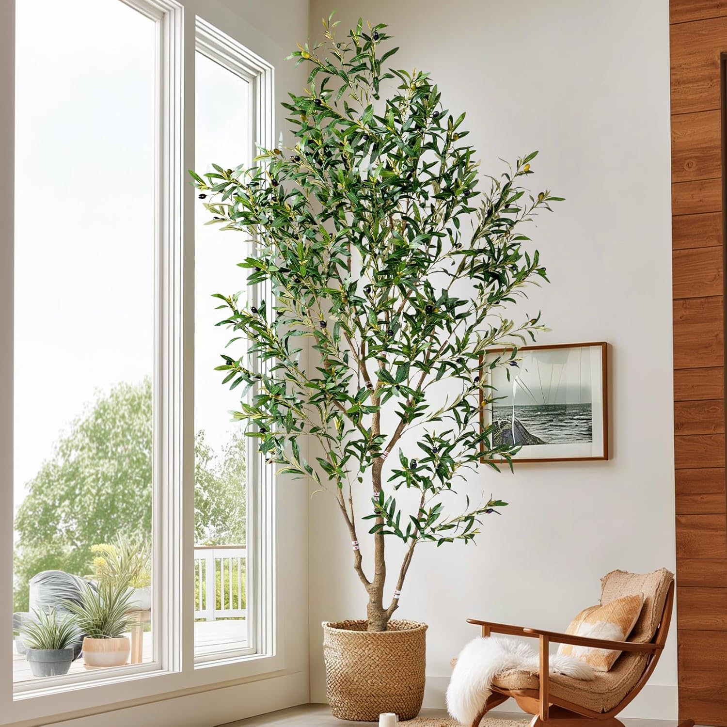 Elegant 7ft Artificial Olive Tree Indoor Outdoor with White Pot and Moss - Image 5