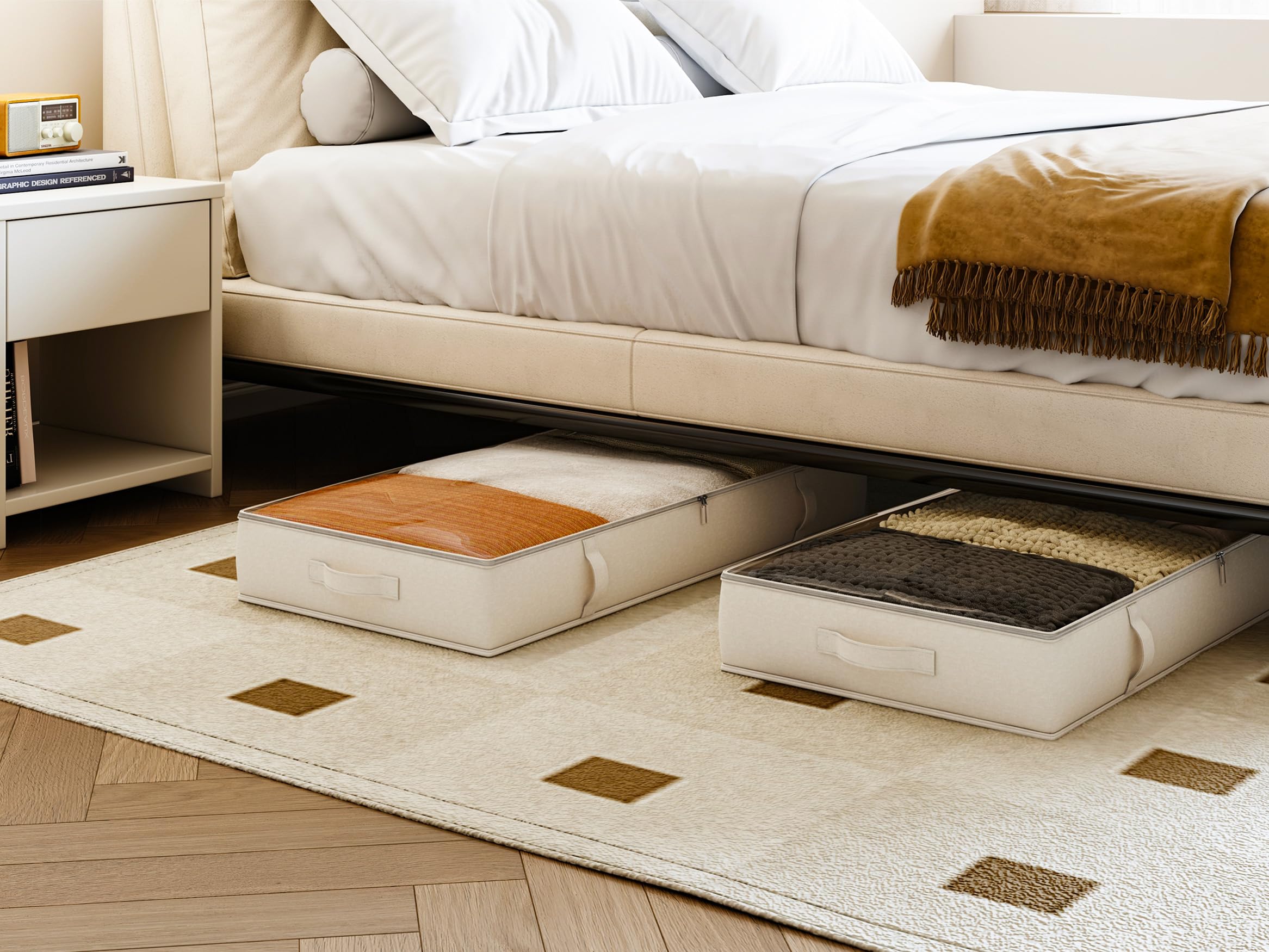 Vailando Side-Supported Under Bed Storage Containers, 6 Inches Tall 60L Underbed Storage Bins with Sturdy Handles and Sidewalls, Closet Organizer for Clothes, Blankets, Seasonal Items, Beige, 2-Pack - Image 7