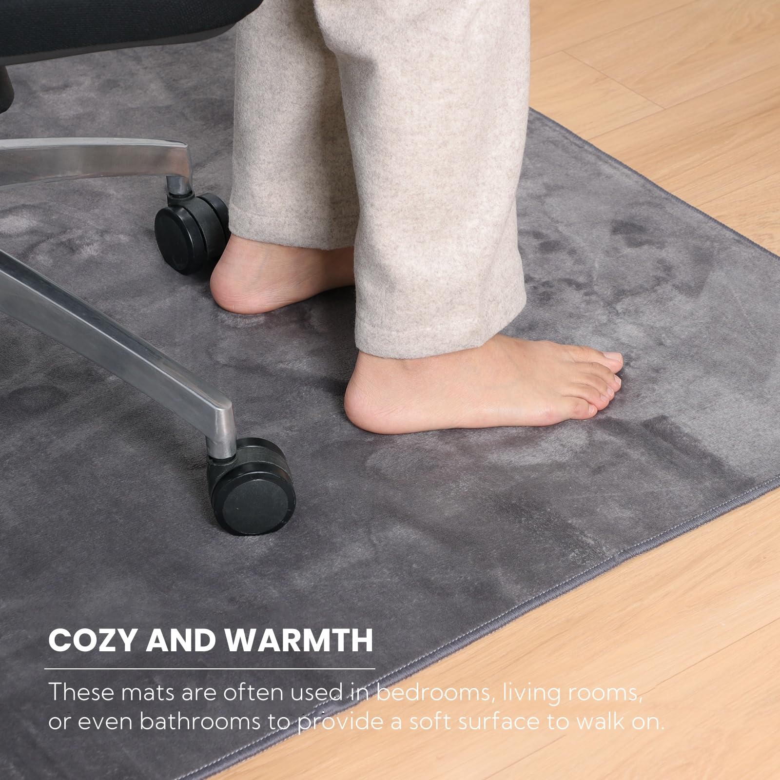 QQpony 63"x51" Office Chair Mat for Hardwood Floor, Flannel Fabric Desk Rug for Hard Surface, Protector Floor Mat for Home Office (Grey) - Image 2