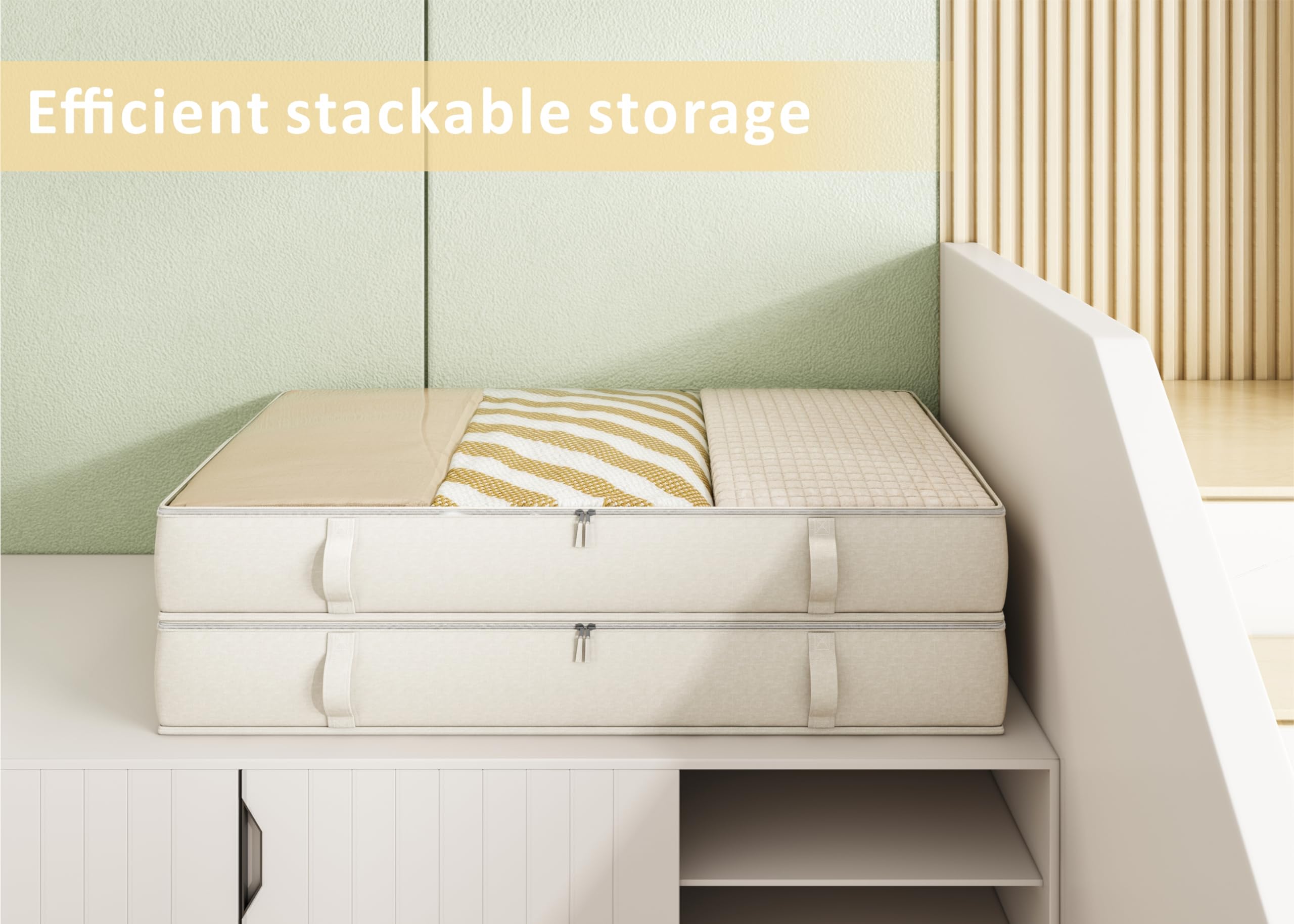 Vailando Side-Supported Under Bed Storage Containers, 6 Inches Tall 60L Underbed Storage Bins with Sturdy Handles and Sidewalls, Closet Organizer for Clothes, Blankets, Seasonal Items, Beige, 2-Pack - Image 2