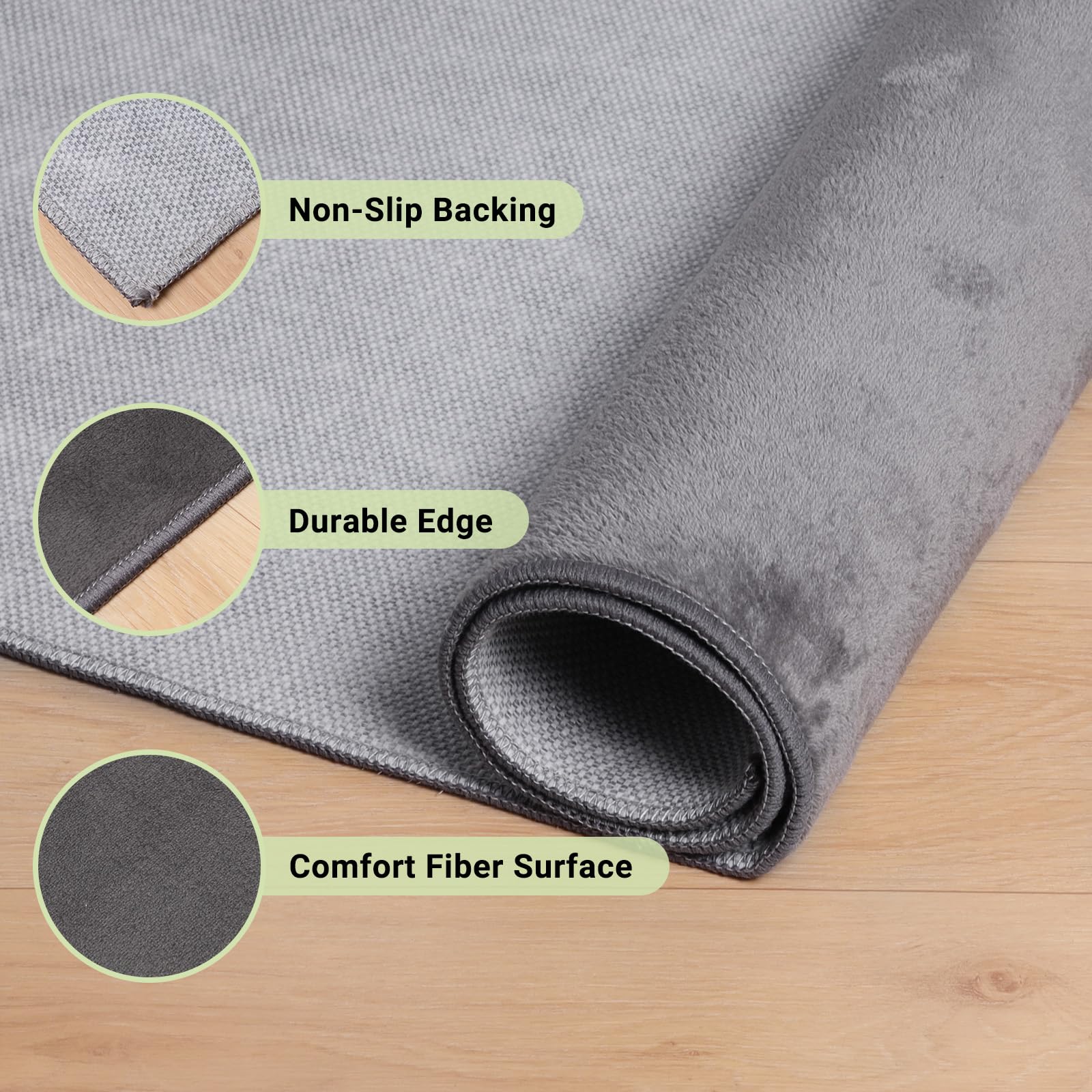 QQpony 63"x51" Office Chair Mat for Hardwood Floor, Flannel Fabric Desk Rug for Hard Surface, Protector Floor Mat for Home Office (Grey) - Image 8