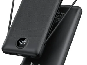 Portable Charger,Power Bank Built-in Cables and AC Wall Plug,VRURC USB C Portable Bank 10000mAh,Travel Essentials Phone Charger Compact Lightweight External Battery Pack for Smart Phones,Tablets-Black