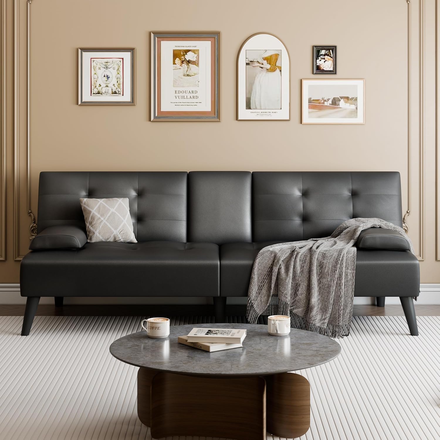 Modern Futon Sofa Bed Adjustable Sleeper Couch with Cup Holders - Image 2