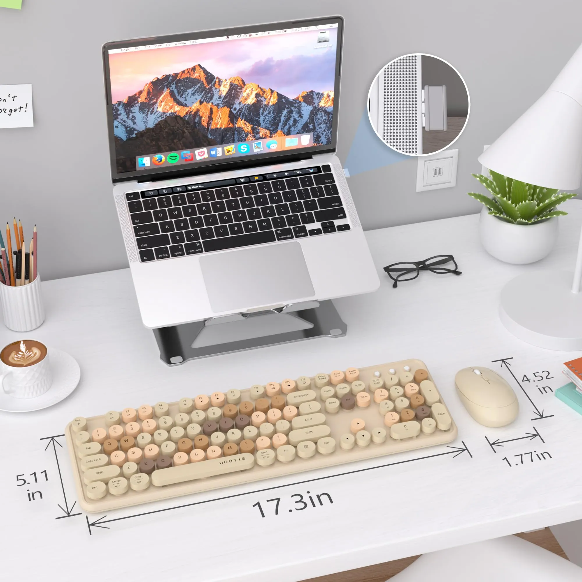 UBOTIE Colorful Computer Wireless Keyboards Mouse Combos, Typewriter Flexible Keys Office Full-Sized Keyboard, 2.4GHz Dropout-Free Connection and Optical Mouse (Milk Tea -Colorful) - Image 2