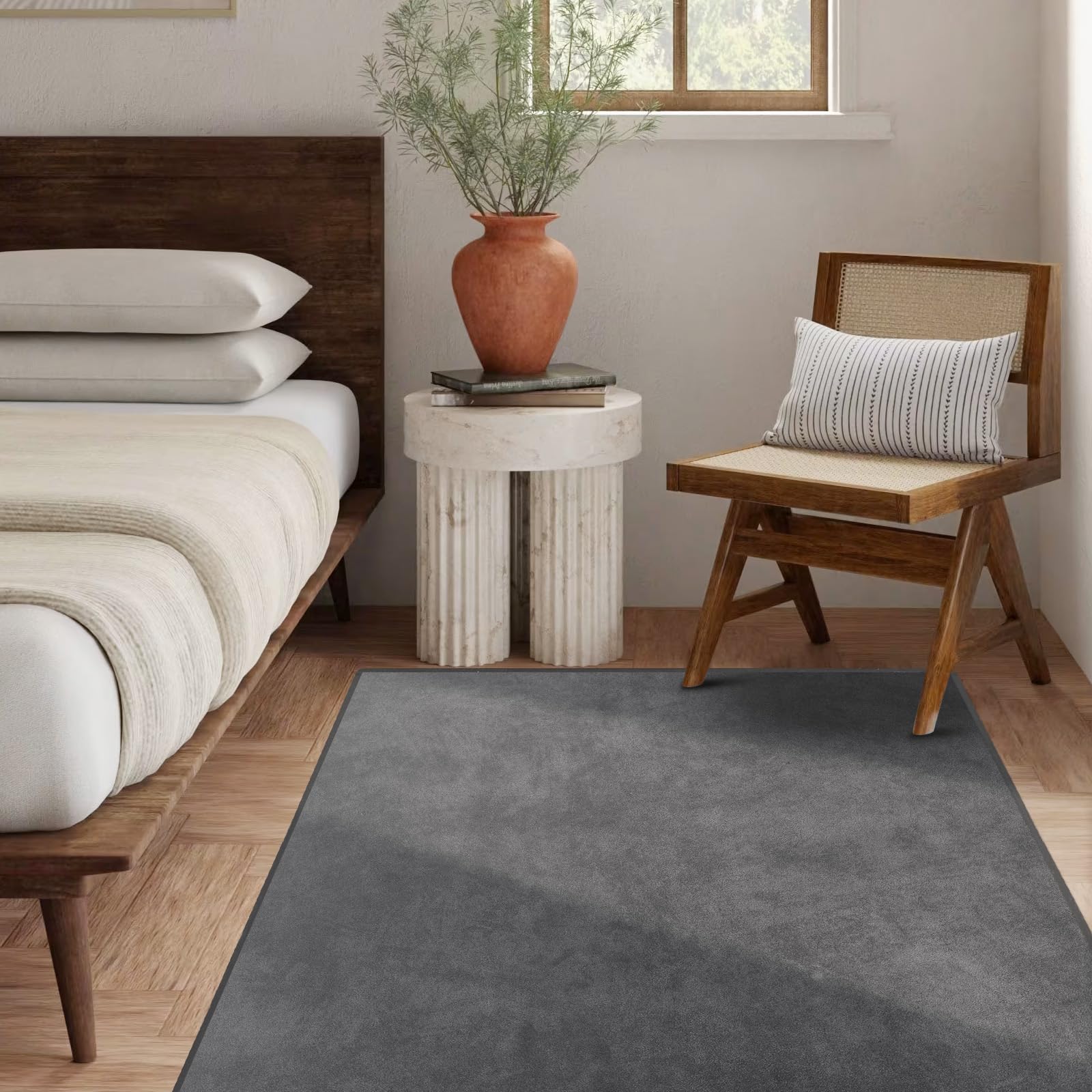 QQpony 63"x51" Office Chair Mat for Hardwood Floor, Flannel Fabric Desk Rug for Hard Surface, Protector Floor Mat for Home Office (Grey) - Image 4