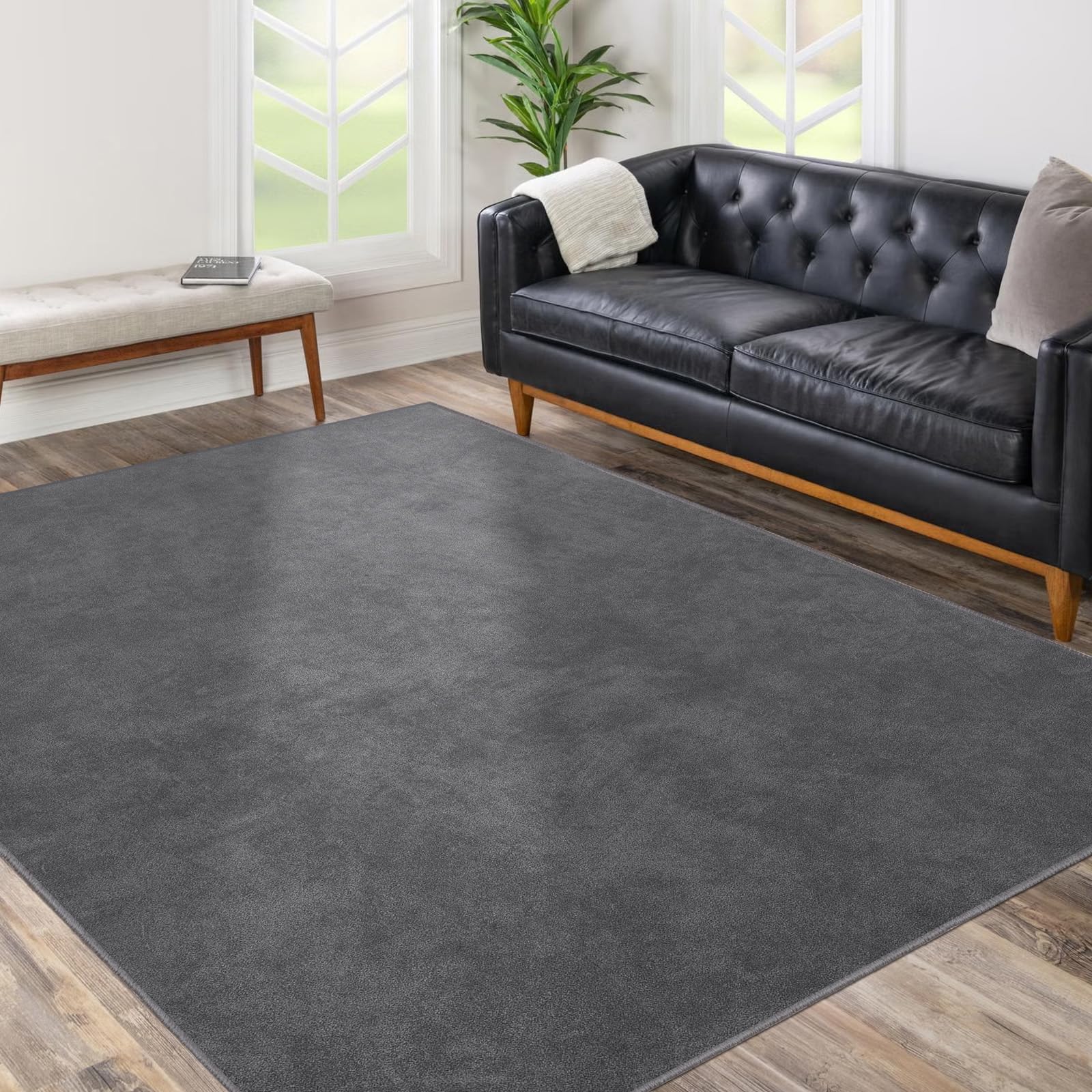 QQpony 63"x51" Office Chair Mat for Hardwood Floor, Flannel Fabric Desk Rug for Hard Surface, Protector Floor Mat for Home Office (Grey) - Image 3