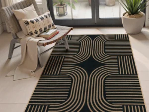 Lahome Enfys Modern Geometric Outdoor Easy Jute Rug, 3x5 Indoor Outdoor Rugs for Entryway Black Living Room Carpet, Farmhouse Washable Non Slip Carpet for Patio Courtyard Bedroom