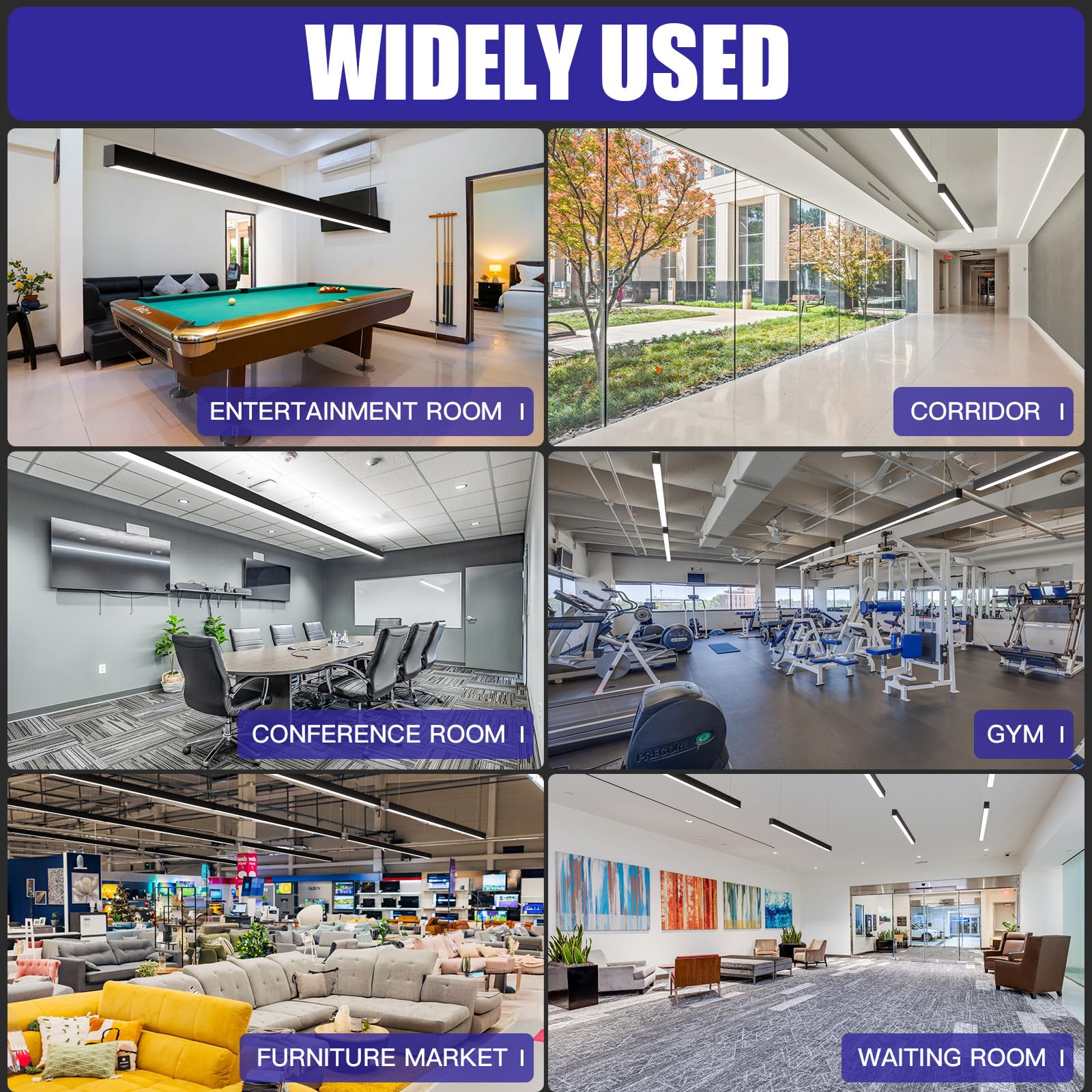 JTT 8FT LED Linear Light Fixture, 60W 3CCT 3000K/4000K/5000K CCT Selectable, Linkable Office Shop Light Fixture, ETL Listed Dimmable Architectural LED Suspension Office Lighting Fixture-4 Pack - Image 2