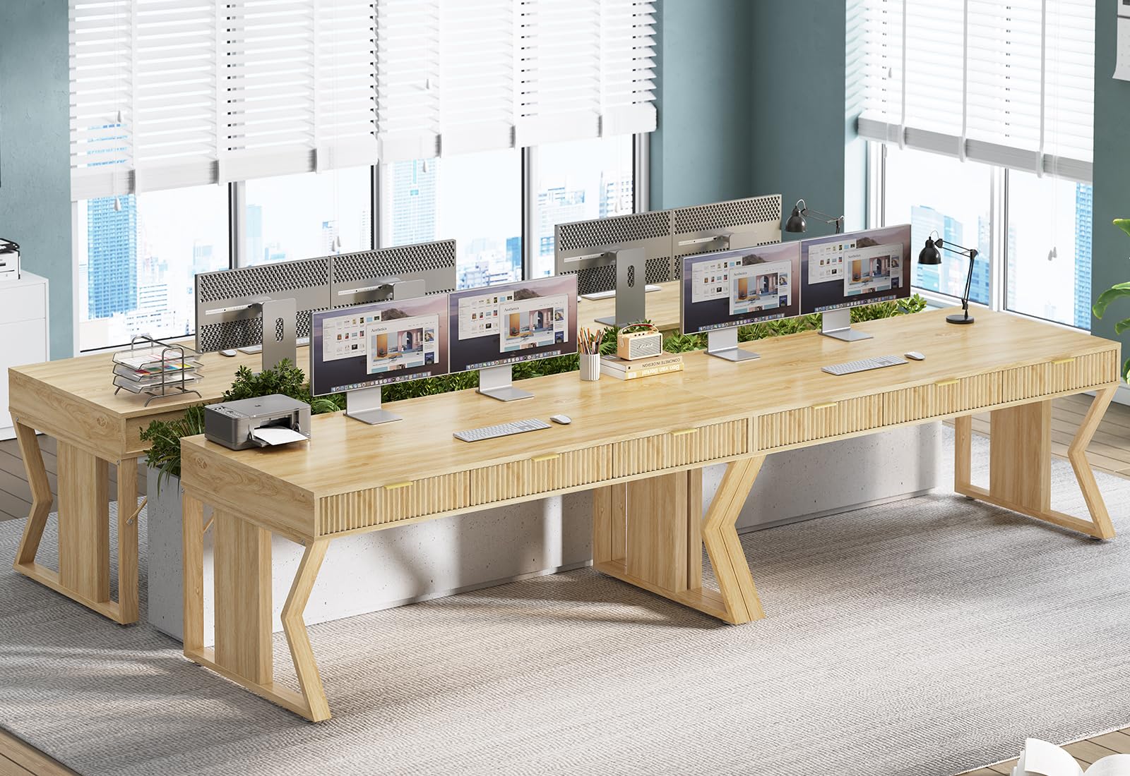 SEDETA 55" Executive Office Desk with 3 Drawers, Home Office Desk with Storage Drawers, Computer Writing Desk Study Table, Natural Oak - Image 2