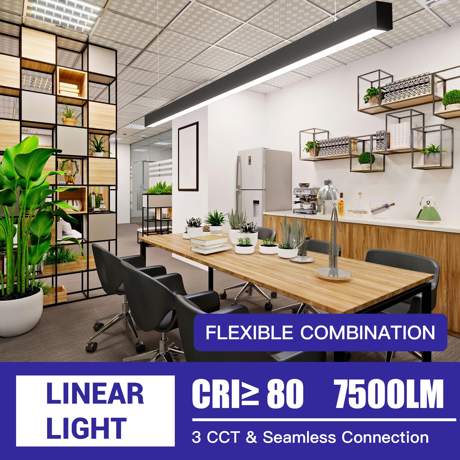 JTT 8FT LED Linear Light Fixture, 60W 3CCT 3000K/4000K/5000K CCT Selectable, Linkable Office Shop Light Fixture, ETL Listed Dimmable Architectural LED Suspension Office Lighting Fixture-4 Pack - Image 7