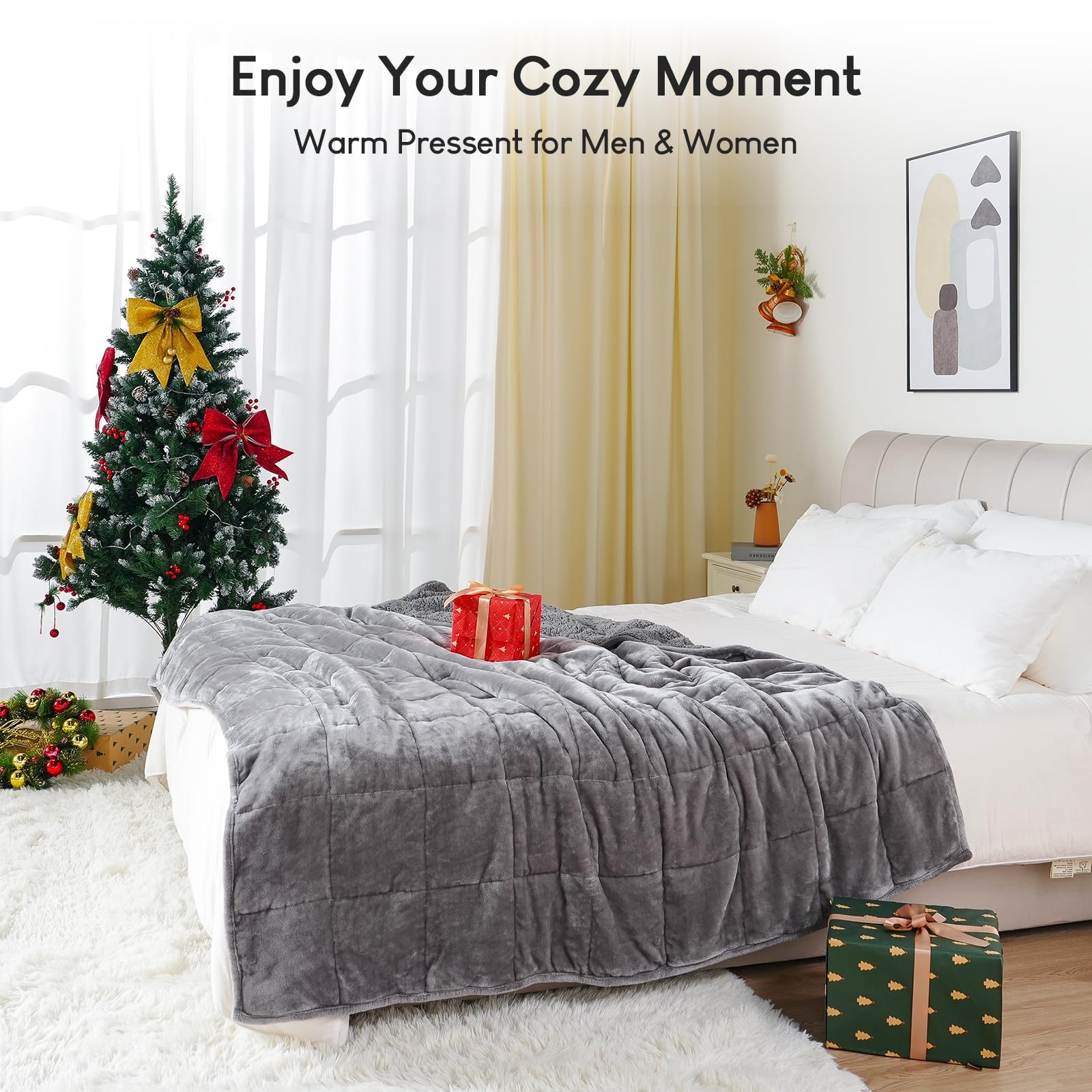 Cottonblue Weighted Blanket 15 lbs Queen Size 60x80 inches, Flannel Shaggy Sherpa Weighted Blanket for Adults Comfortable Weighted Blankets for Calming and Relax, Bed Sofa Heavy Blankets, Grey - Image 2