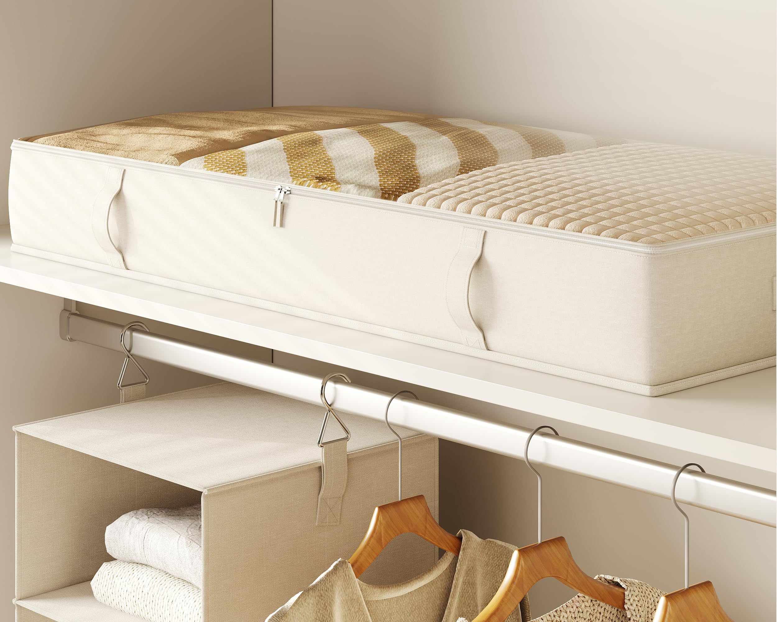 Vailando Side-Supported Under Bed Storage Containers, 6 Inches Tall 60L Underbed Storage Bins with Sturdy Handles and Sidewalls, Closet Organizer for Clothes, Blankets, Seasonal Items, Beige, 2-Pack - Image 4