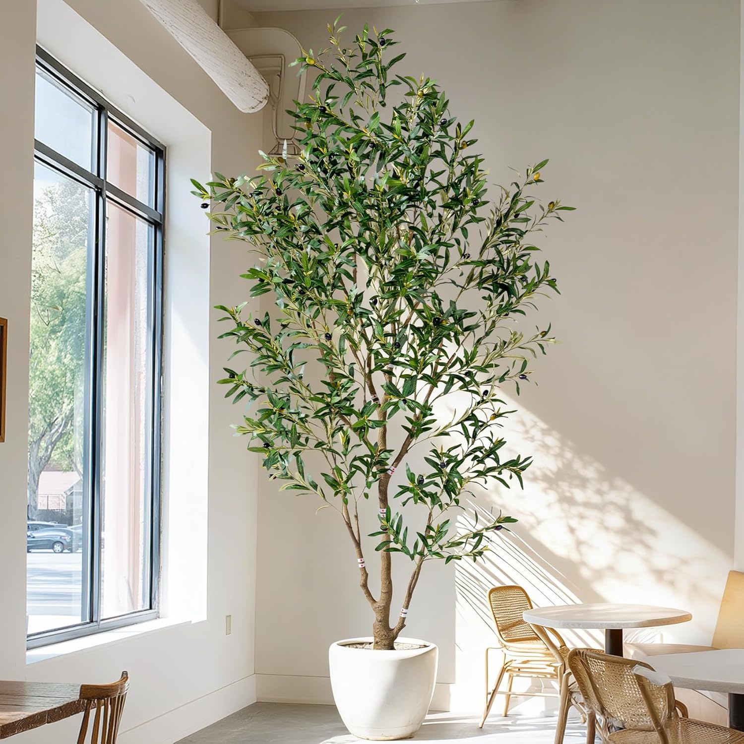 Elegant 7ft Artificial Olive Tree Indoor Outdoor with White Pot and Moss - Image 6