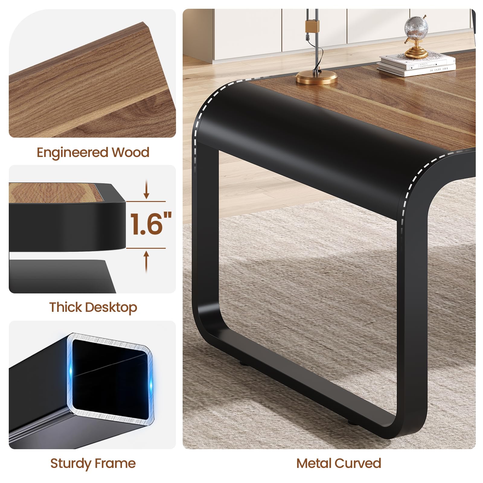 Itaar 70.9" Executive Desk, Large Computer Desk with Drawers and Lateral File Cabinet, Office Desk with Removable Shelves, Business Furniture Desk Workstation for Home Office, Walnut - Image 3