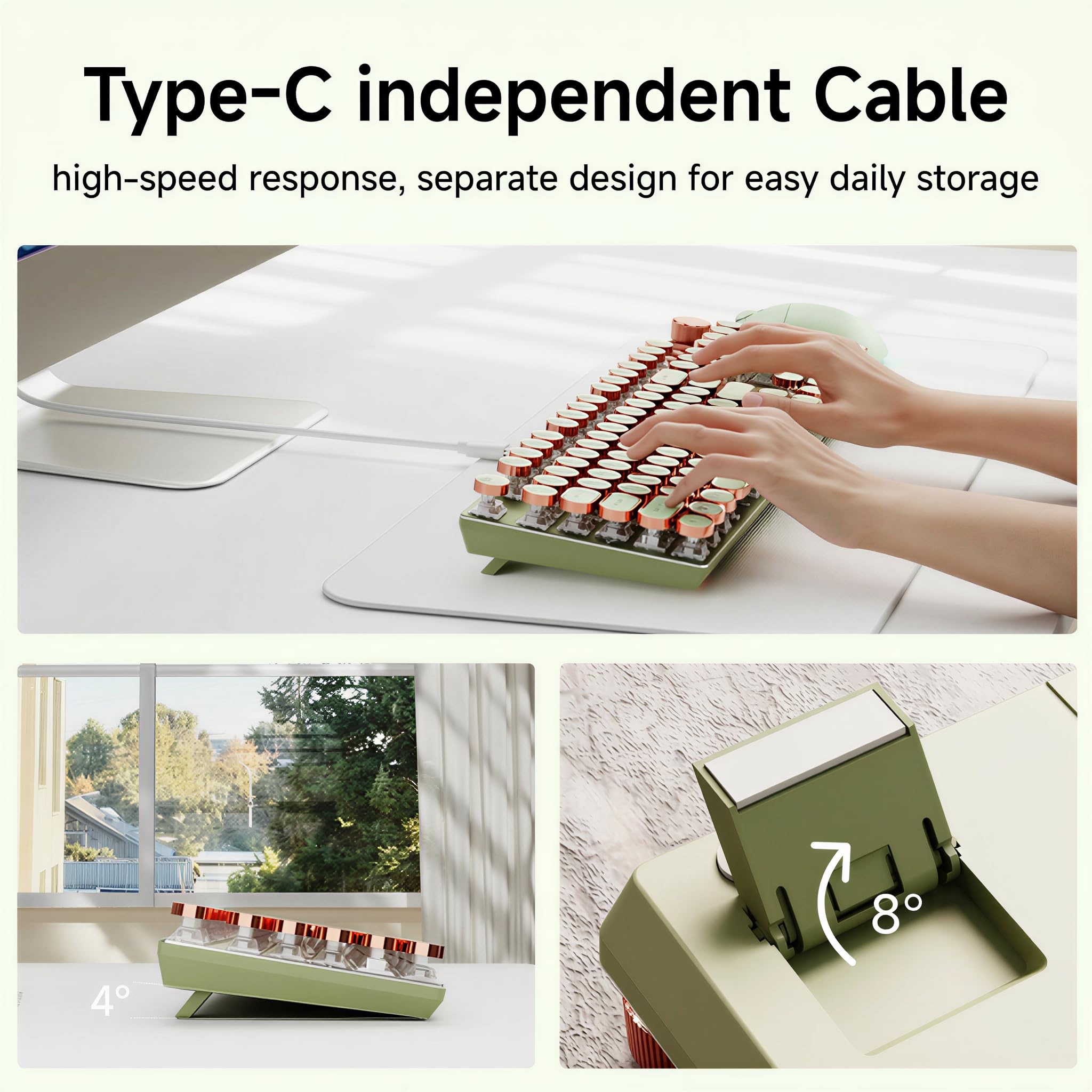 SEUNKWANG EWEADN Typewriter Style Mechanical Keyboard, Wired Typewriter Keyboards,104 Keys Backlit LED Metal Keyboards, Media Control Knob, Wired Computer Keyboard Pink Switch for Windows/PC-Green - Image 6