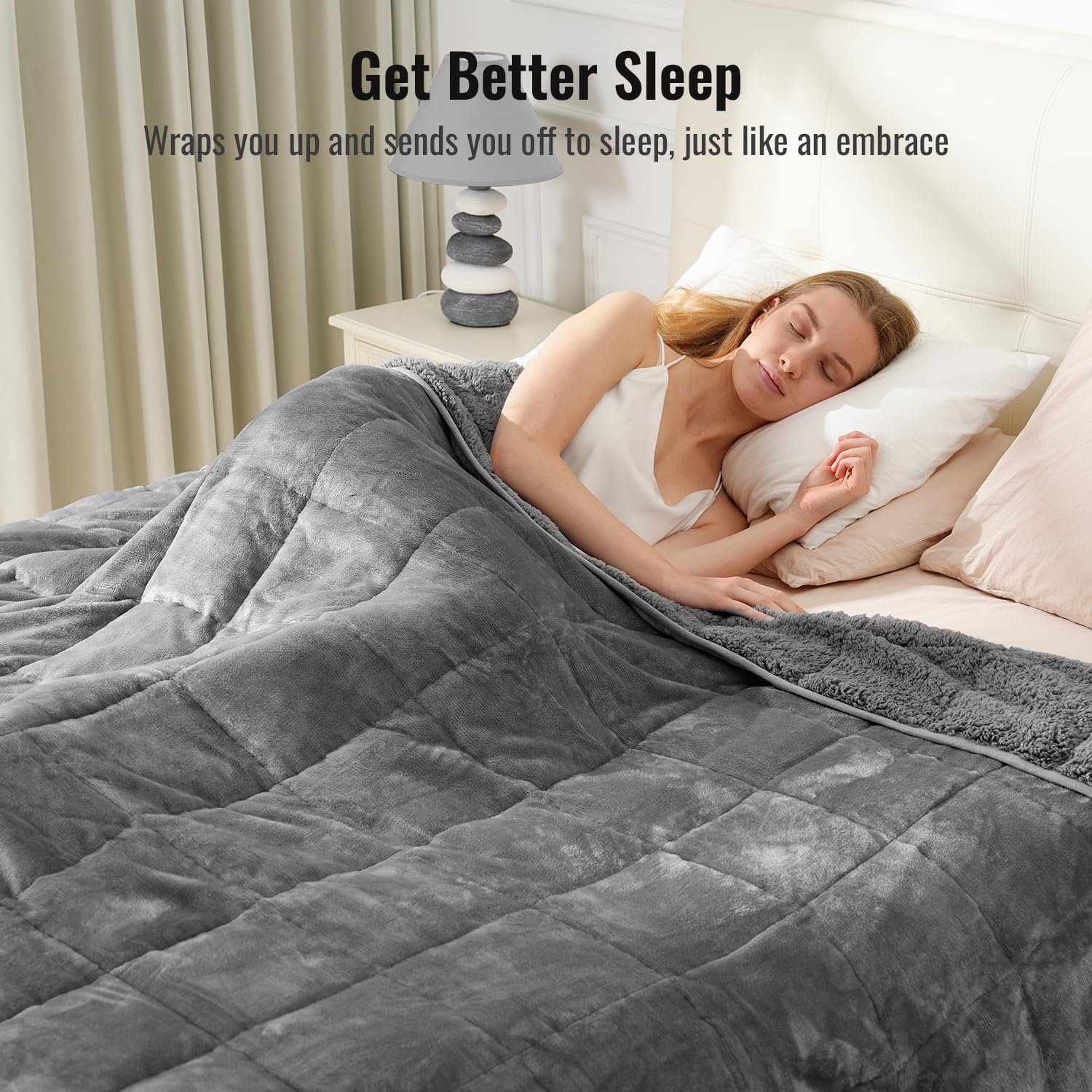 Weighted Blanket Queen Size 15lbs 60x80 Sherpa Fleece Heavy Throw Grey - Image 7
