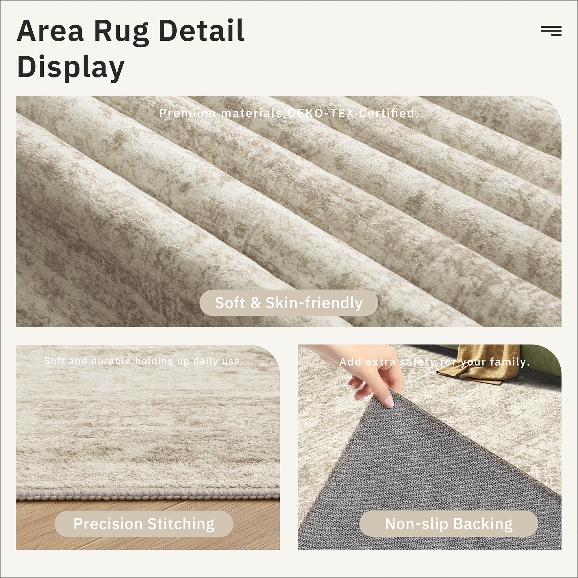 Soalmost Washable Area Rug 8x10, Large Soft Rugs for Living Room Vintage Beige Carpet 8x10 Area Rugs for Bedroom Dining Room Non-Slip Stain Resistant Under Table Rug - Image 6
