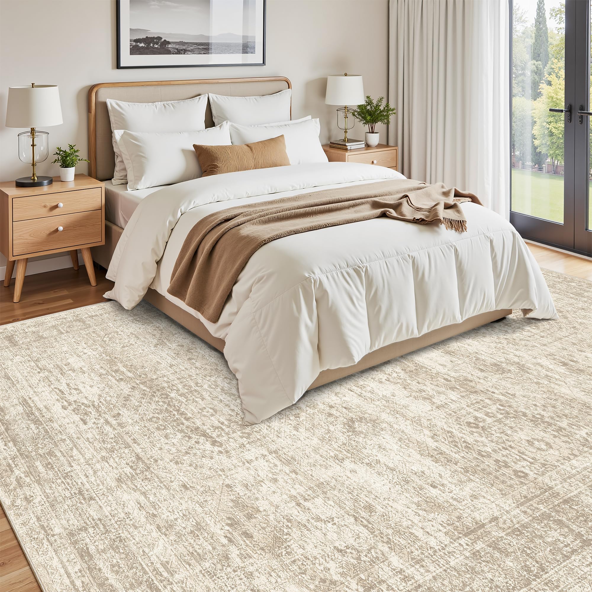 Soalmost Washable Area Rug 8x10, Large Soft Rugs for Living Room Vintage Beige Carpet 8x10 Area Rugs for Bedroom Dining Room Non-Slip Stain Resistant Under Table Rug - Image 3