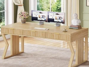 SEDETA 55" Executive Office Desk with 3 Drawers, Home Office Desk with Storage Drawers, Computer Writing Desk Study Table, Natural Oak