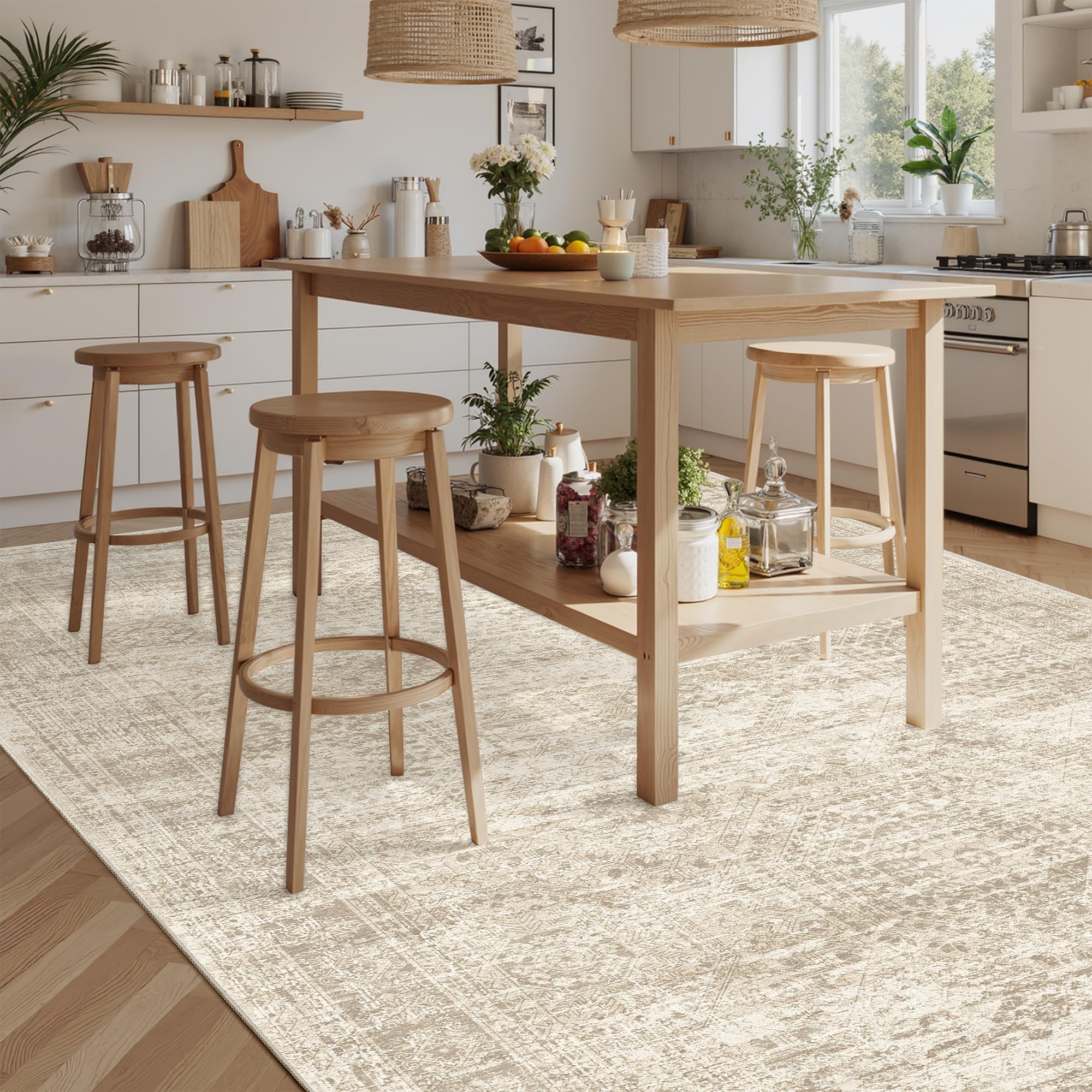 Soalmost Washable Area Rug 8x10, Large Soft Rugs for Living Room Vintage Beige Carpet 8x10 Area Rugs for Bedroom Dining Room Non-Slip Stain Resistant Under Table Rug - Image 4