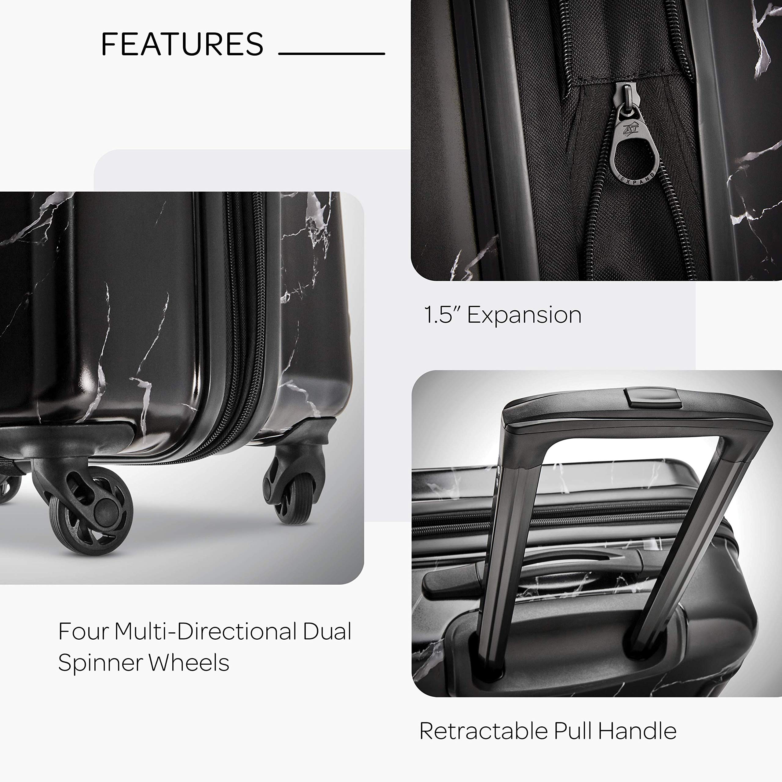 American Tourister Moonlight Hardside Expandable Luggage with Spinner Wheels, Black Marble, 3-Piece Set (21/24/28) - Image 6