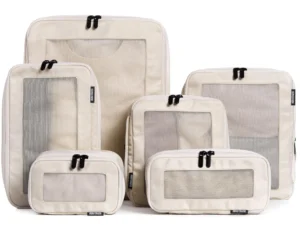 Aerotrunk Compression Packing Cubes for Travel - Luggage Organizer Bags - Double Zipper Packing Cubes for Suitcases (6-Pack, Beige)