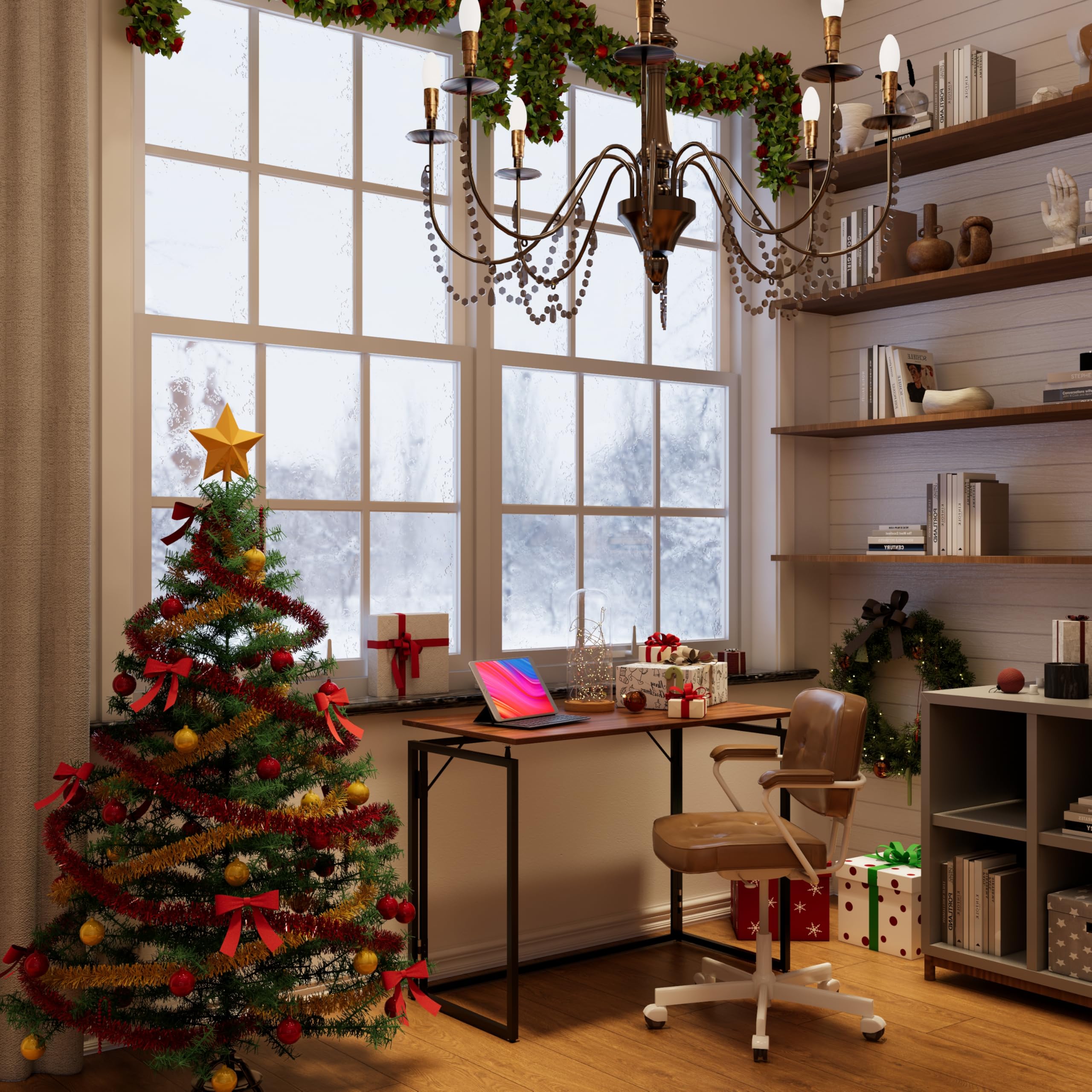 alawooder Folding Desk - 31.5" Wood Top Foldable Desk for Small Spaces | No Assembly Required Compact Desk for Home Office, Writing, and Study - Image 9