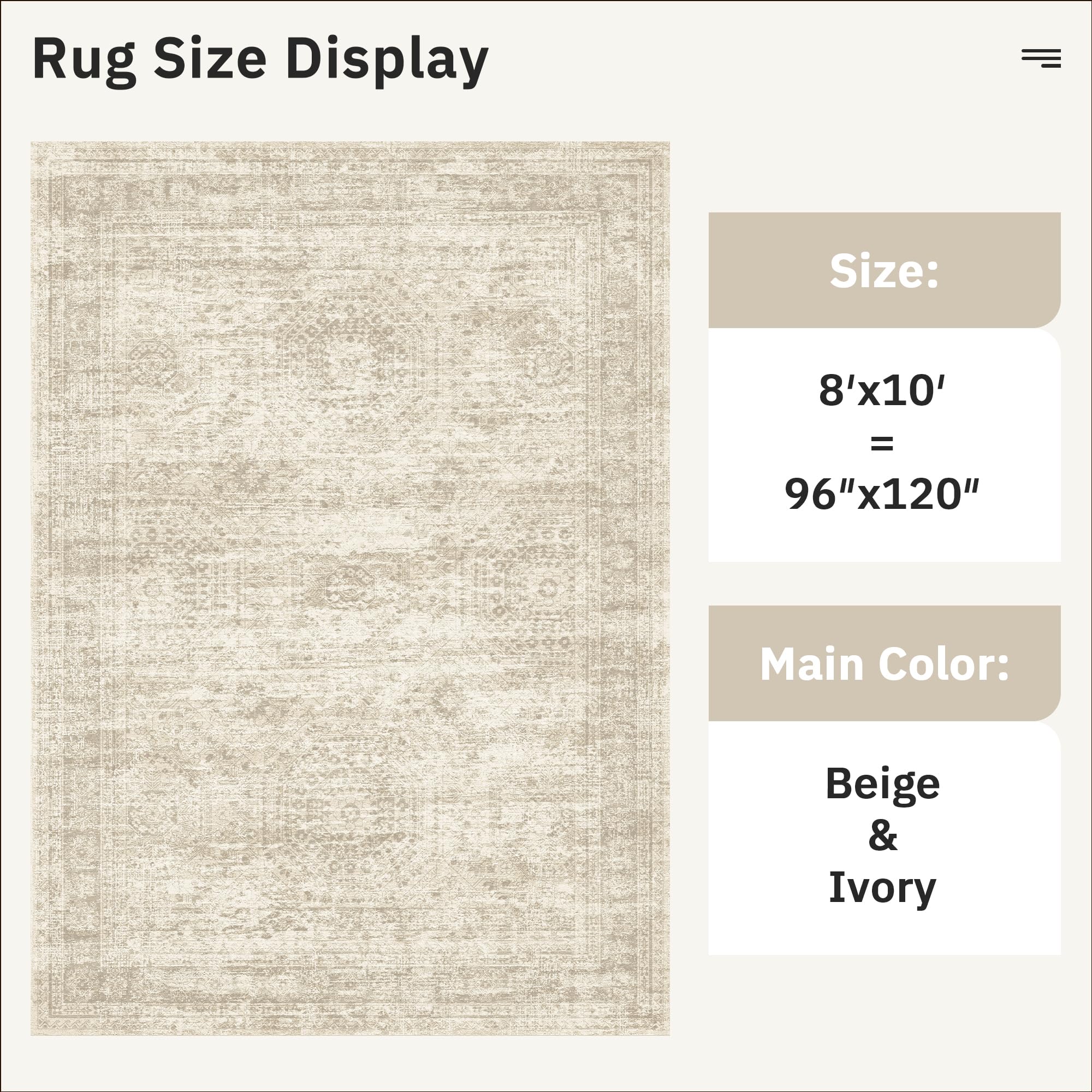 Soalmost Washable Area Rug 8x10, Large Soft Rugs for Living Room Vintage Beige Carpet 8x10 Area Rugs for Bedroom Dining Room Non-Slip Stain Resistant Under Table Rug - Image 8