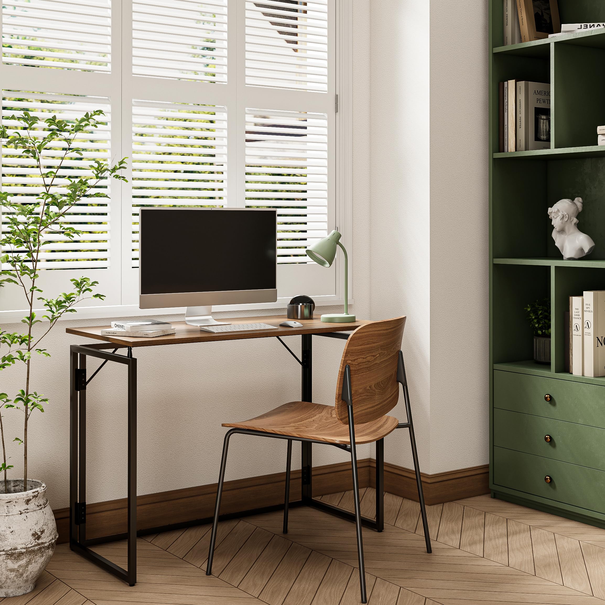 alawooder Folding Desk - 31.5" Wood Top Foldable Desk for Small Spaces | No Assembly Required Compact Desk for Home Office, Writing, and Study - Image 6